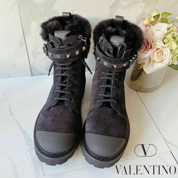 Valentino Shoes - VALENTINO GARAVANI Rockstud Combat Ankle Boot Lace